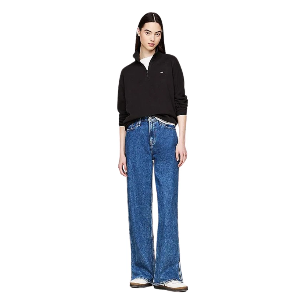 Tommy Hilfiger Zwarte Fleece Half-Zip Sweater Black Dames