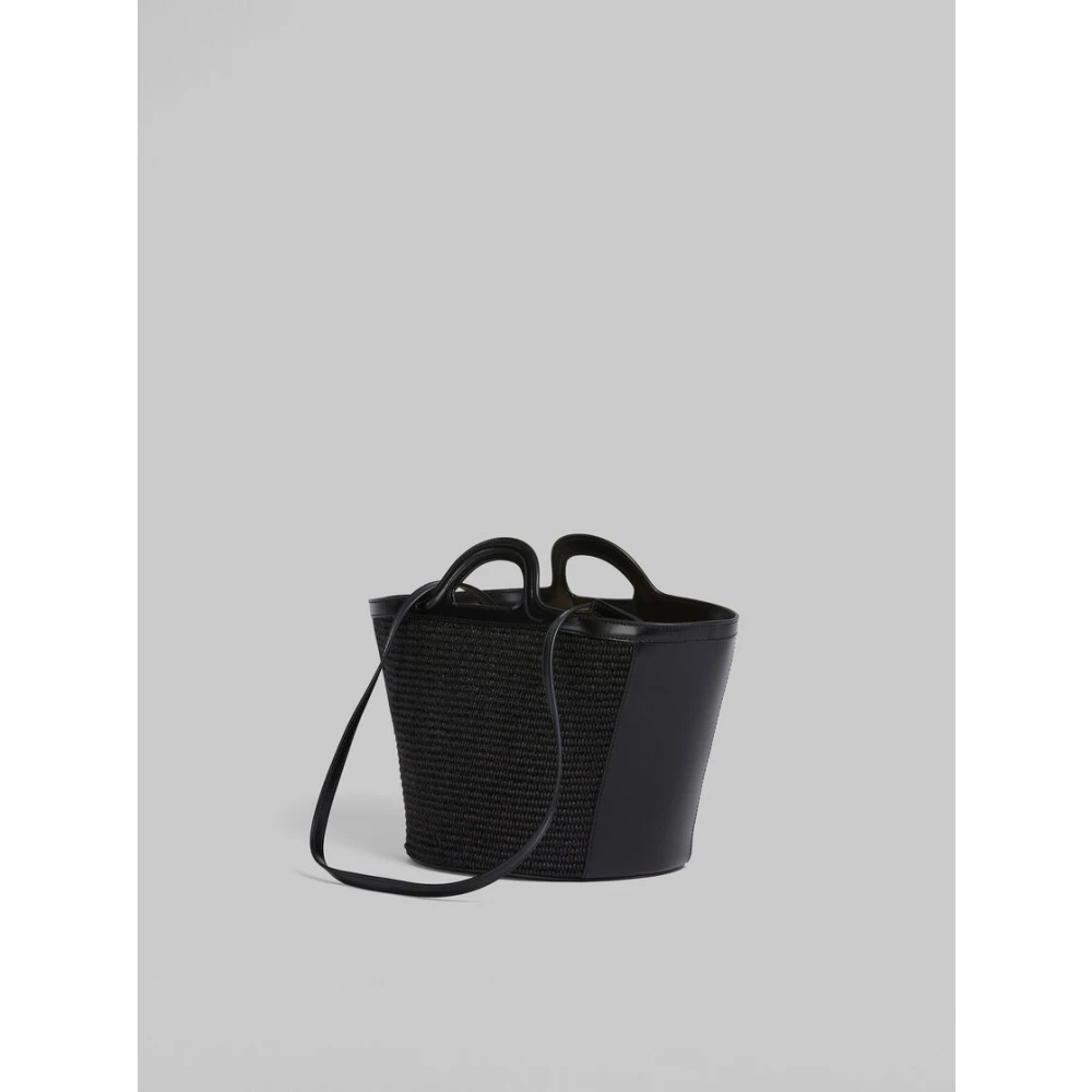 Marni Zwarte Tropicalia Raffia Handtas met Leren Sluiting Black Dames