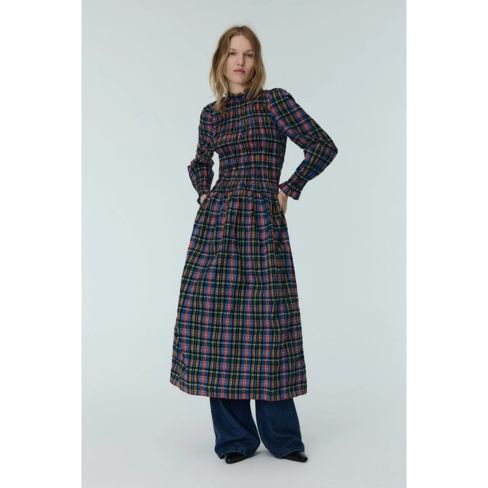 The New Society Ruby Dusk Tartan Ruffle Jurk Multicolor Dames