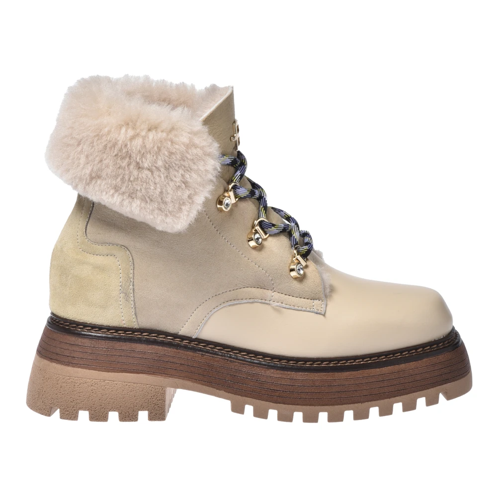 Baldinini Women's Beige Winter Boots, 7 Uk, Vanilla Leather And Sheepskin Ankle Boots
