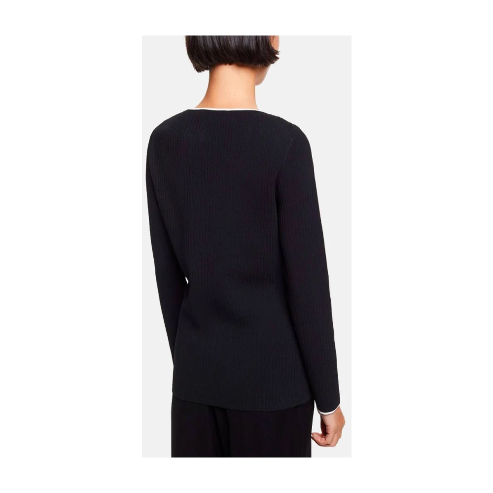 Carolina Herrera Geribbelde Gestreepte Aansluitende Trui met Strikdetail Black Dames