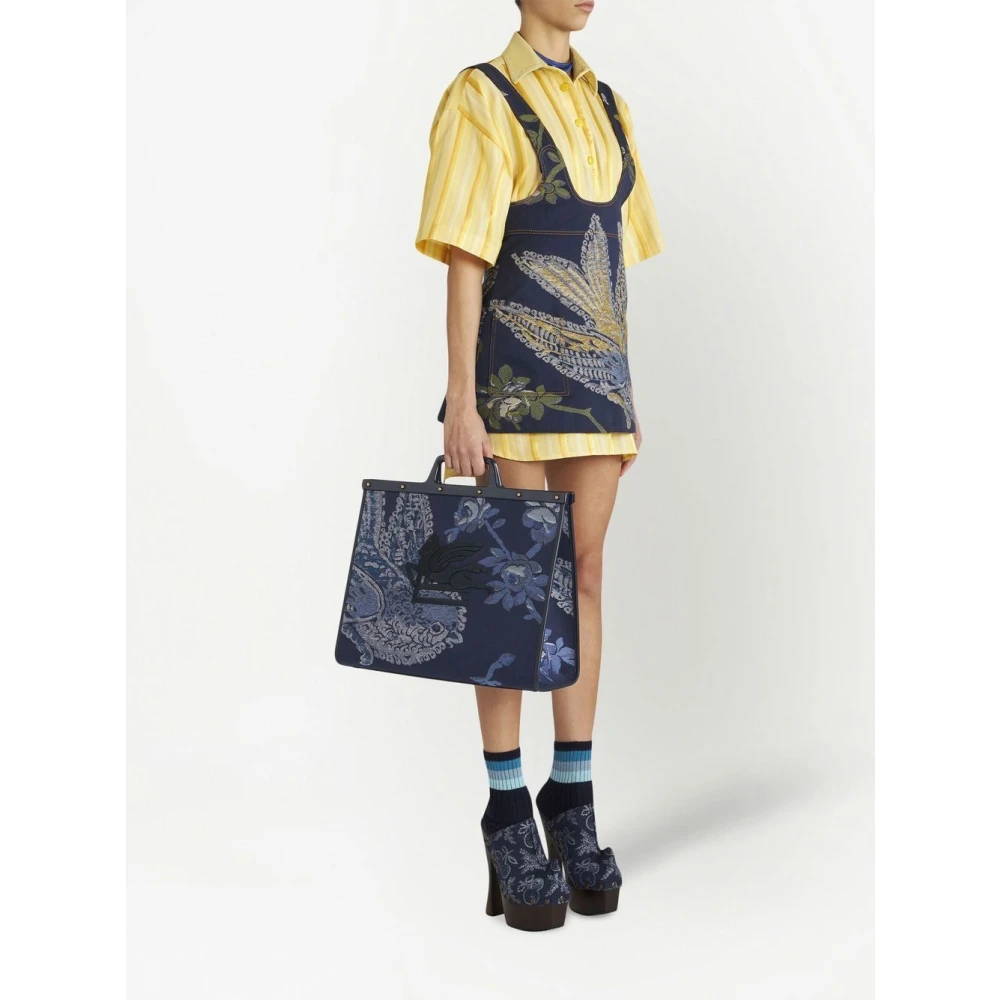 ETRO Blauwe Jacquard Tote Tas met Pegasus Motief Blue Dames