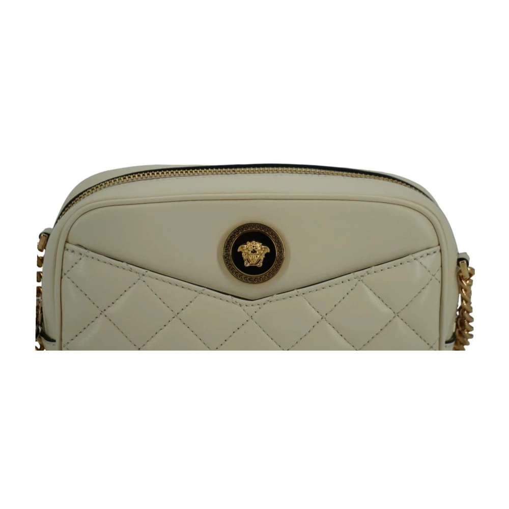 Versace Witte Leren Crossbody Tas Beige Dames