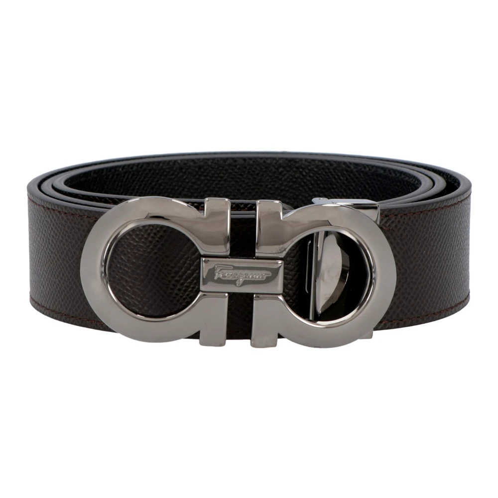Ferragamo Men's Brown Belts, 115 Cm, Reversible Leather Belt With Metal Buckle