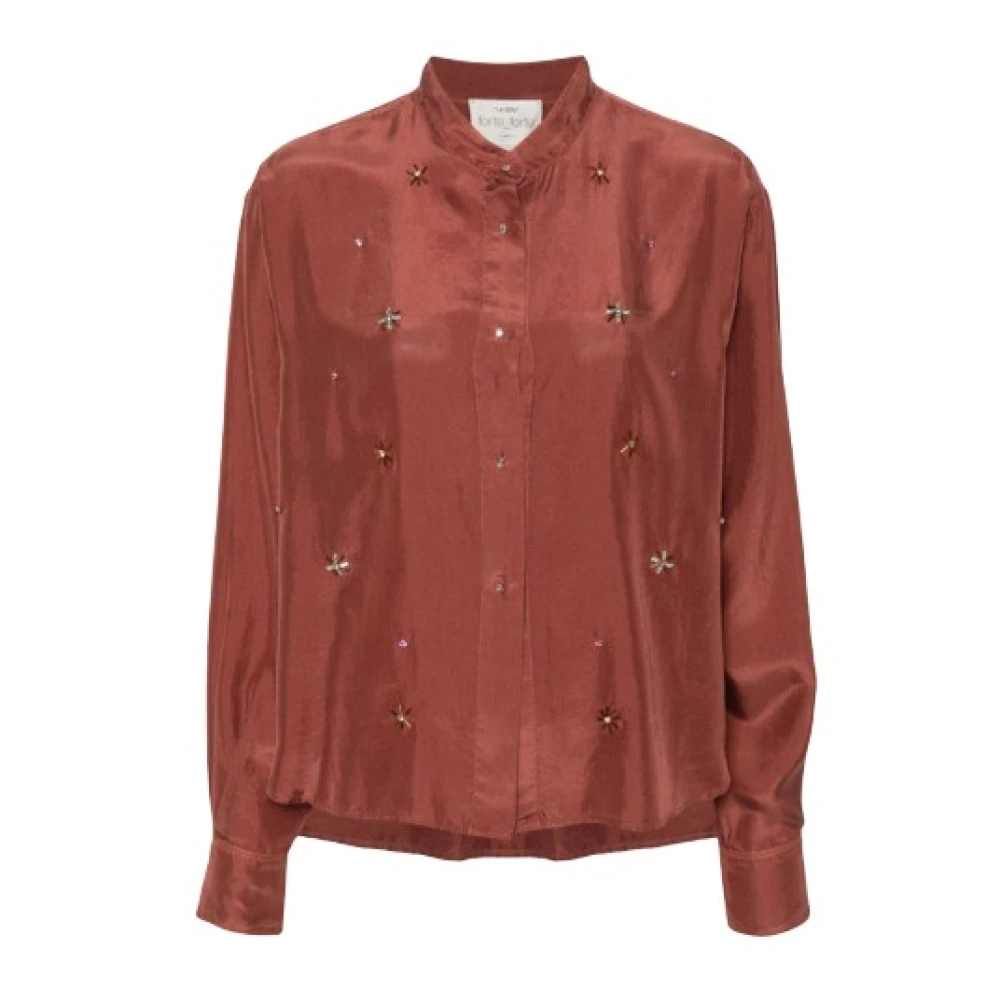 Forte Zijde Satijn Kralen Shirt Brown Dames
