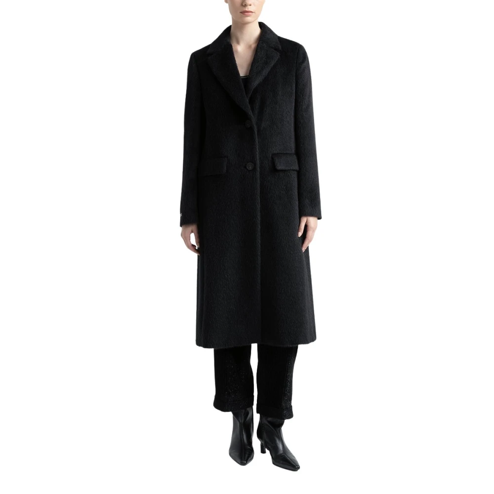 PESERICO Lange alpaca en wollen jas Black Dames