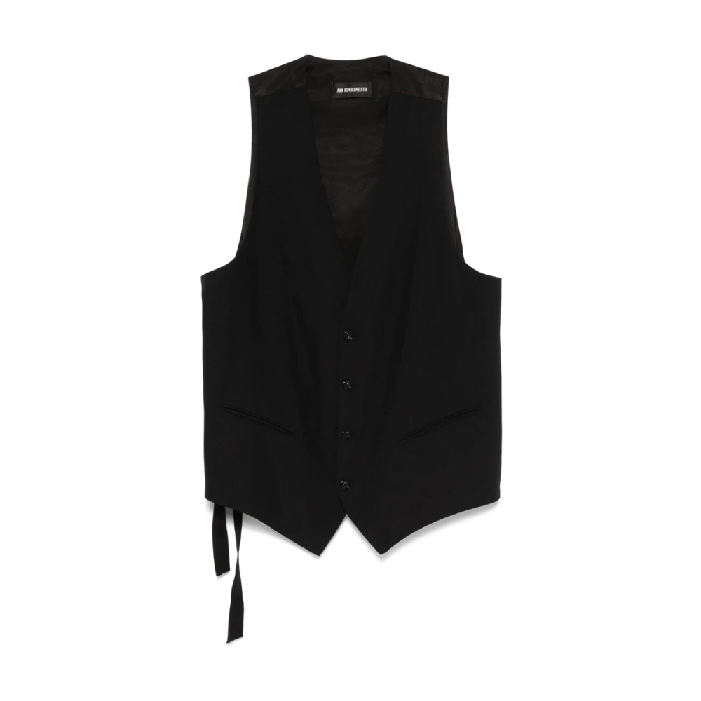 Ann Demeulemeester Zwart Mouwloos Regenkleding met Verstelbare Band Black Heren