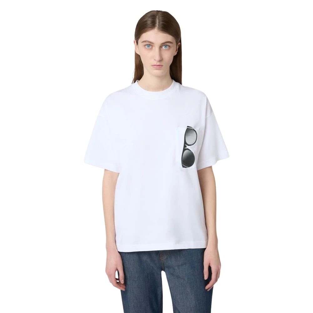 Moschino White T-Shirts, Female, L, Printed Cotton Jersey T-Shirt