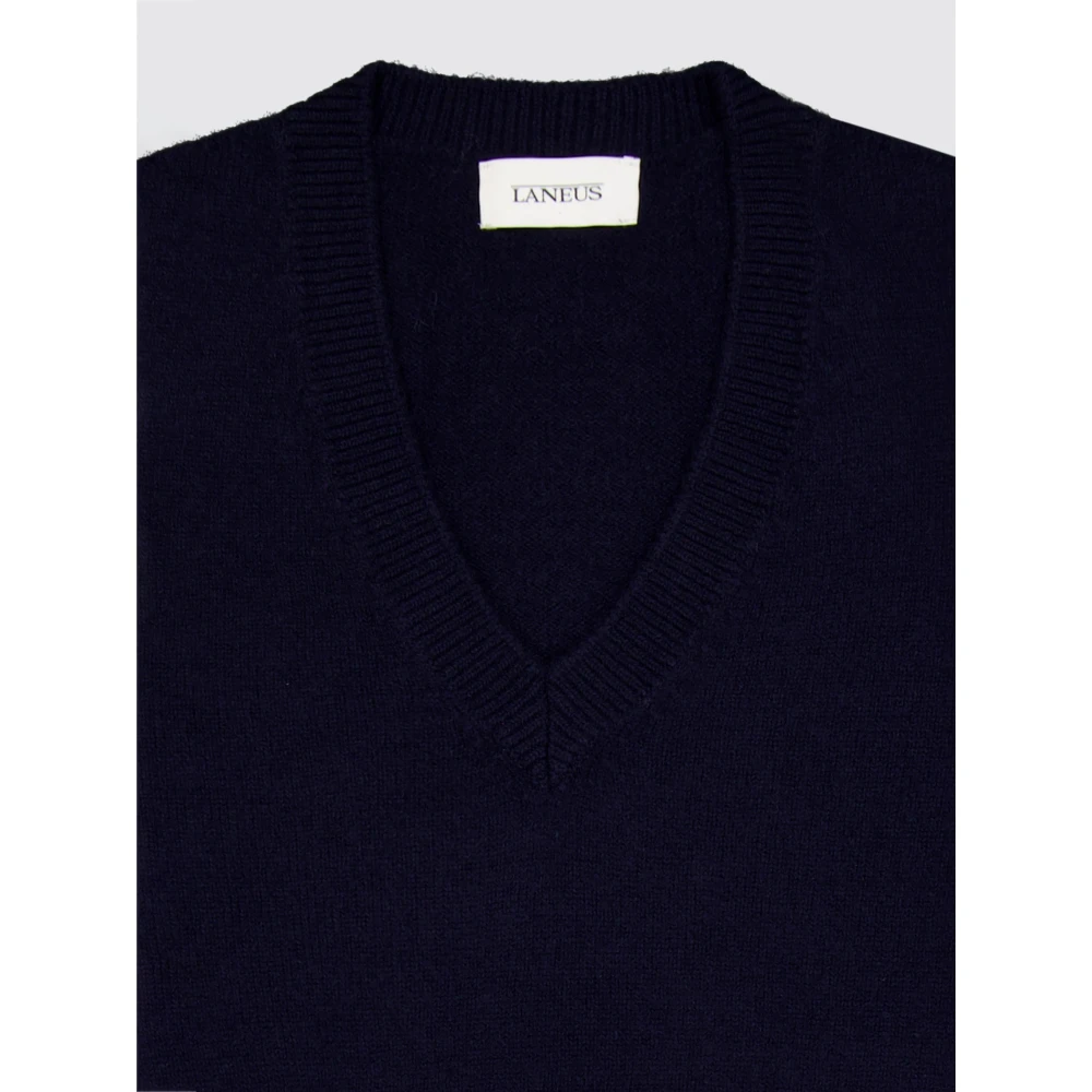 Laneus V-hals Merino Cashmere Trui Blue Heren