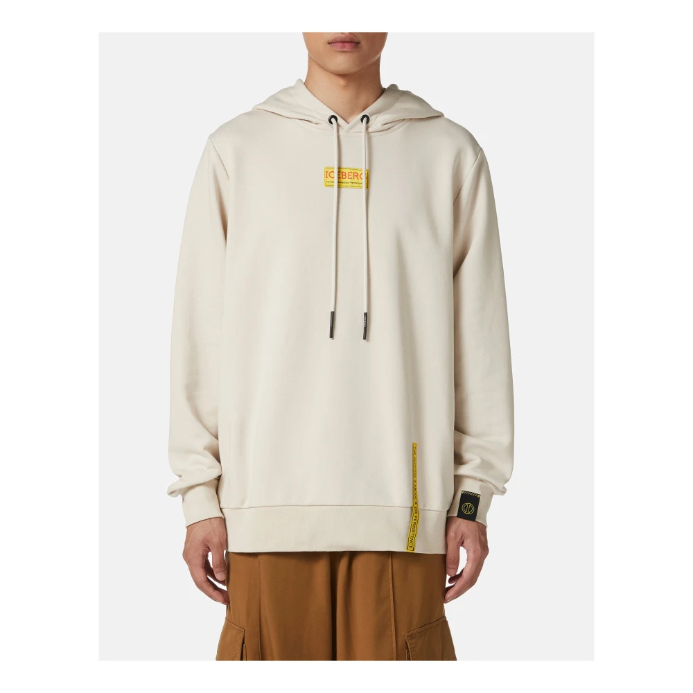 Iceberg Stoffen hoodie in katoen met logo Beige Heren