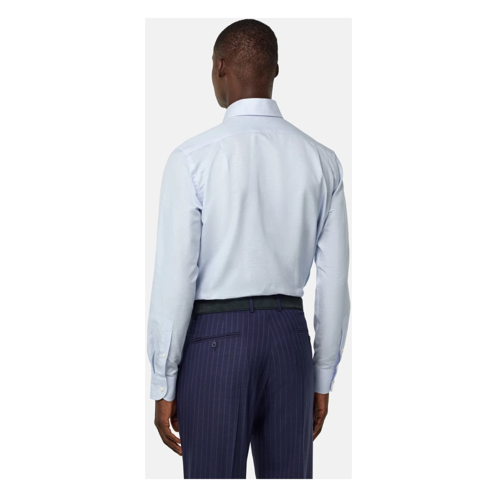 Boggi Milano Regular Fit Gestreept Katoenen en Linnen Overhemd Blue Heren
