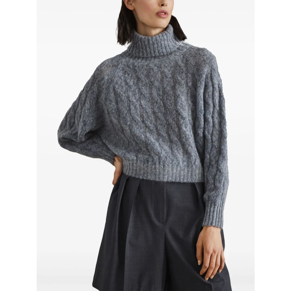 BRUNELLO CUCINELLI Chunky Cable Knit Sweater Blauw-Grijs Blue Dames