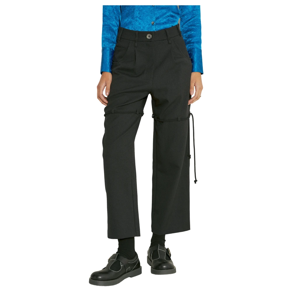 Song For The Mute Women's Black Wide Trousers, Xl, Tailored Suit Trousers With Adjustable Tabs