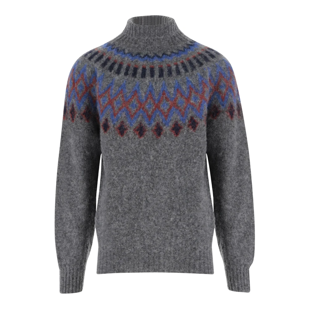 Howlin' Geometrische Wollen Trui Hoge Kraag Gray Heren