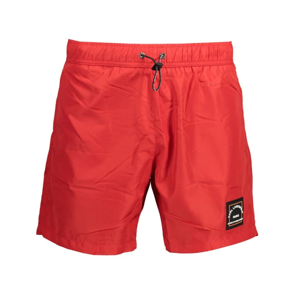 Karl Lagerfeld Men's Red Beachwear, S, Medium-Length Swim Boxers