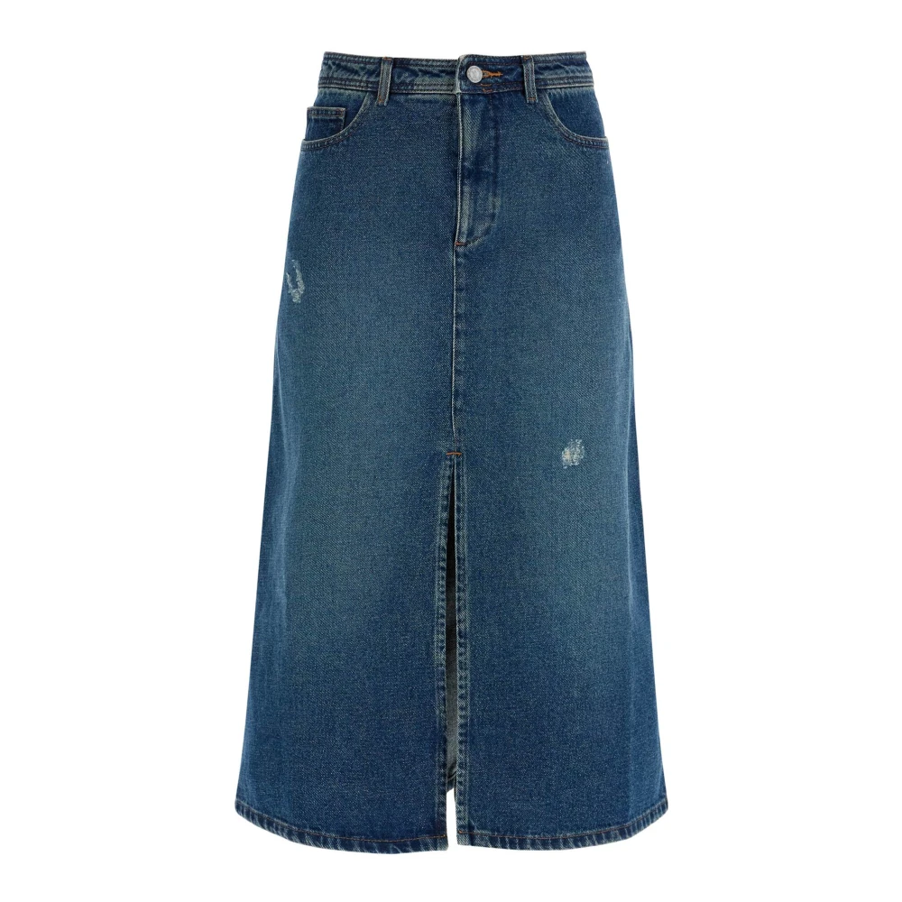 A.p.c. Sliten Denim Midi Kjol med Slits Blue, Dam