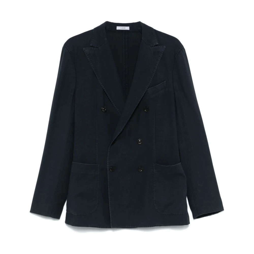 Boglioli Men's Black Blazers, 2XL, Double-Breasted Blazer With Peak Lapels
