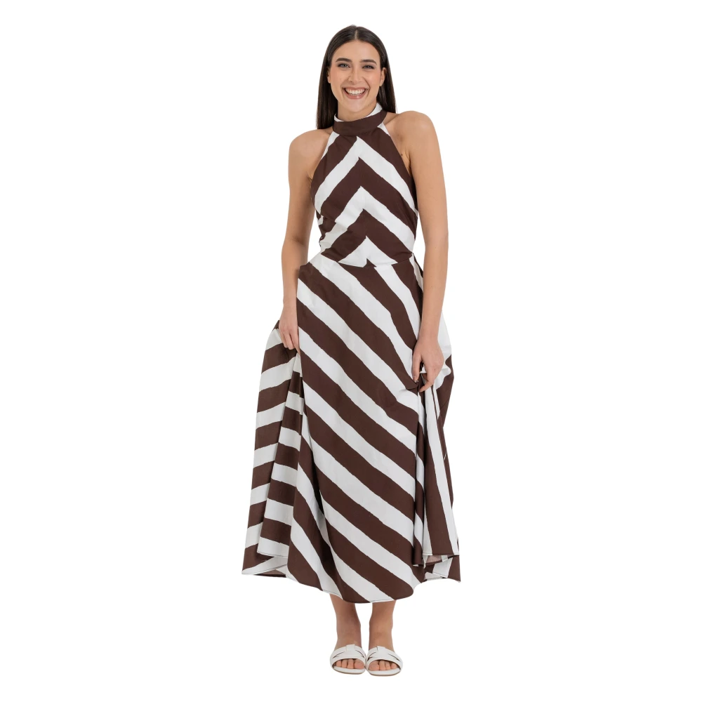 Kocca Women's Brown Diagonal Stripe Halter Maxi Dress - Maxi Dresses - M - Dresses
