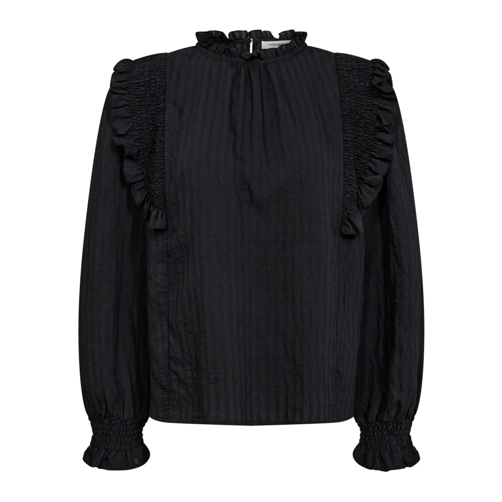 Co'Couture Feminine Smock Frill Blouse Zwart Black Dames