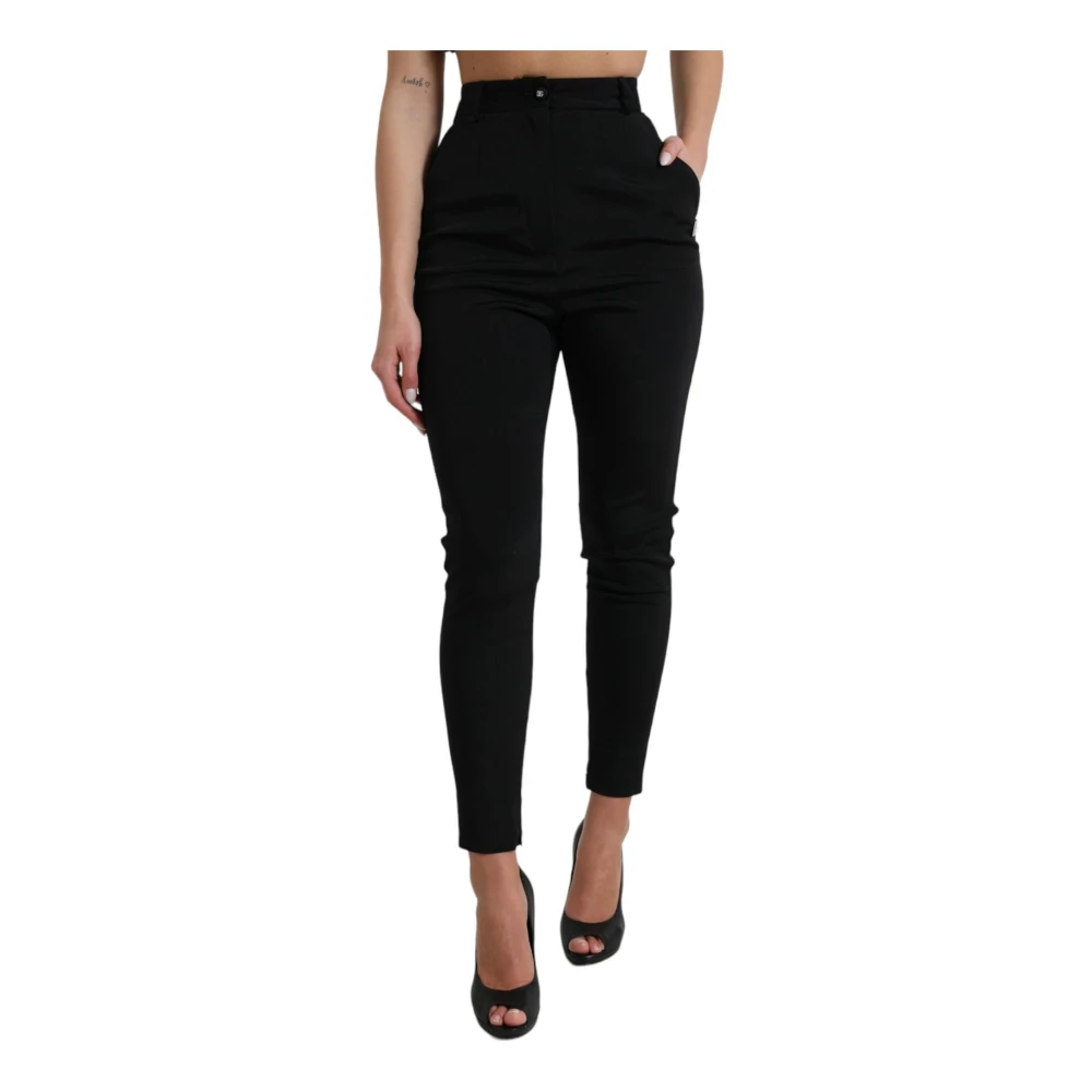 Dolce & Gabbana Hoge Taille Skinny Broek Ritssluiting Black Dames
