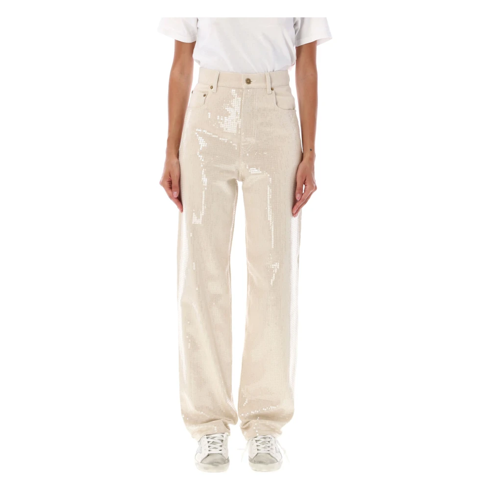 Golden Goose Sequin All-Over High-Waisted Jeans Beige, Dam