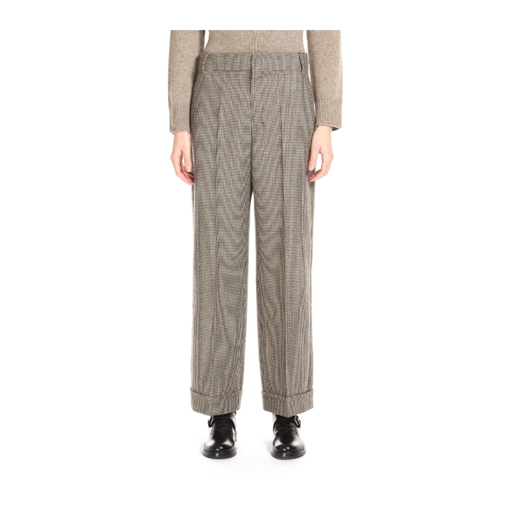 Max Mara Wolmix Palazzo Broek Houndstooth Beige Dames