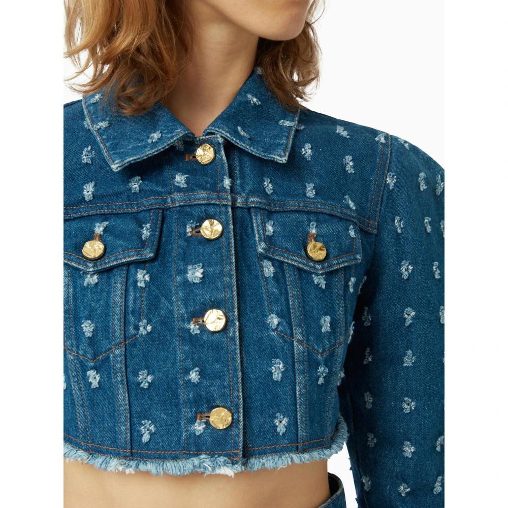 Nina Ricci Gedistresseerde Korte Denim Jas Blue Dames
