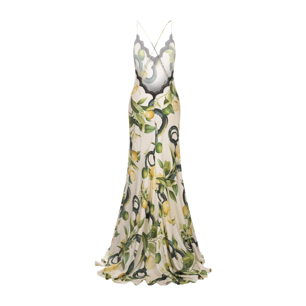 Roberto Cavalli Zijden jurk met citroenenprint White Dames