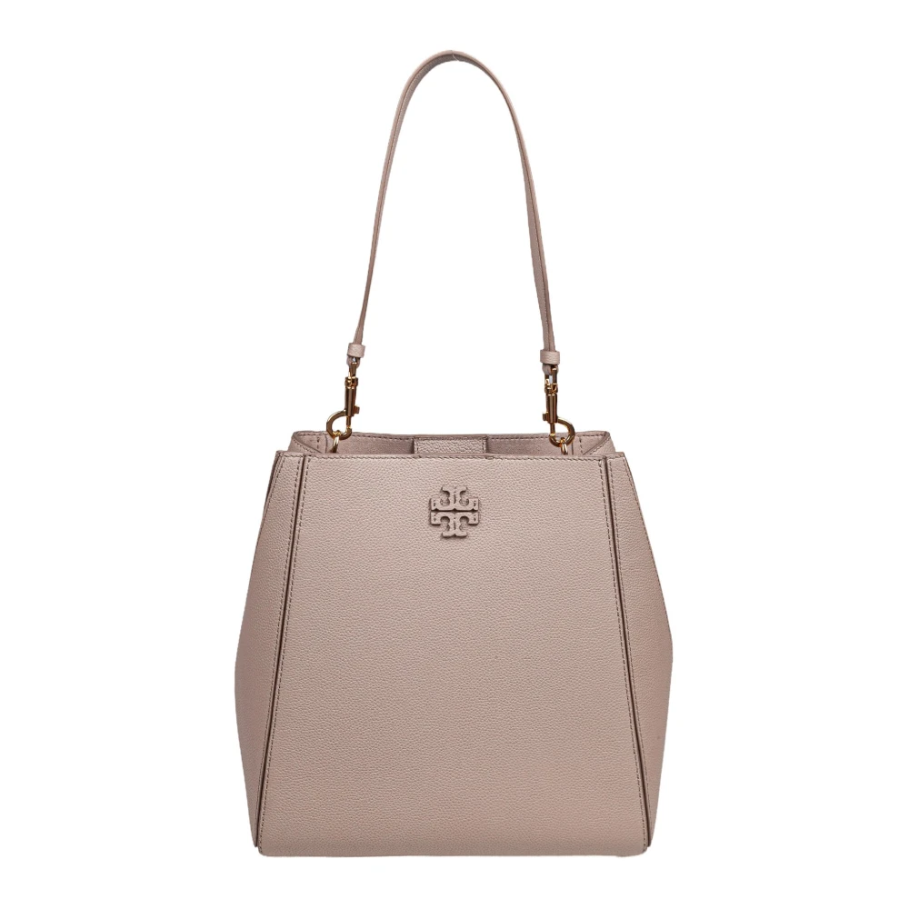 TORY BURCH Beige Leren Schoudertas met Messing Details Beige Dames