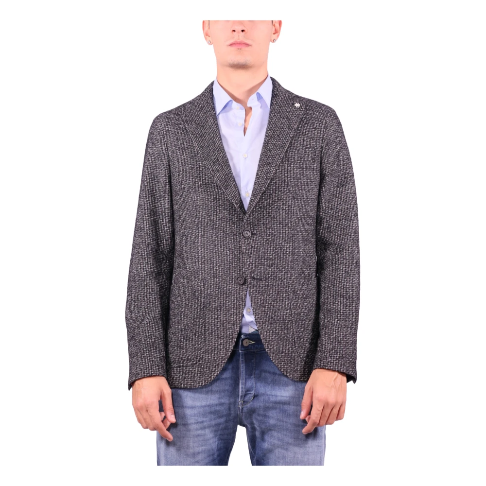 Manuel Ritz Zwarte wolmix Bouclè Jas Black Heren