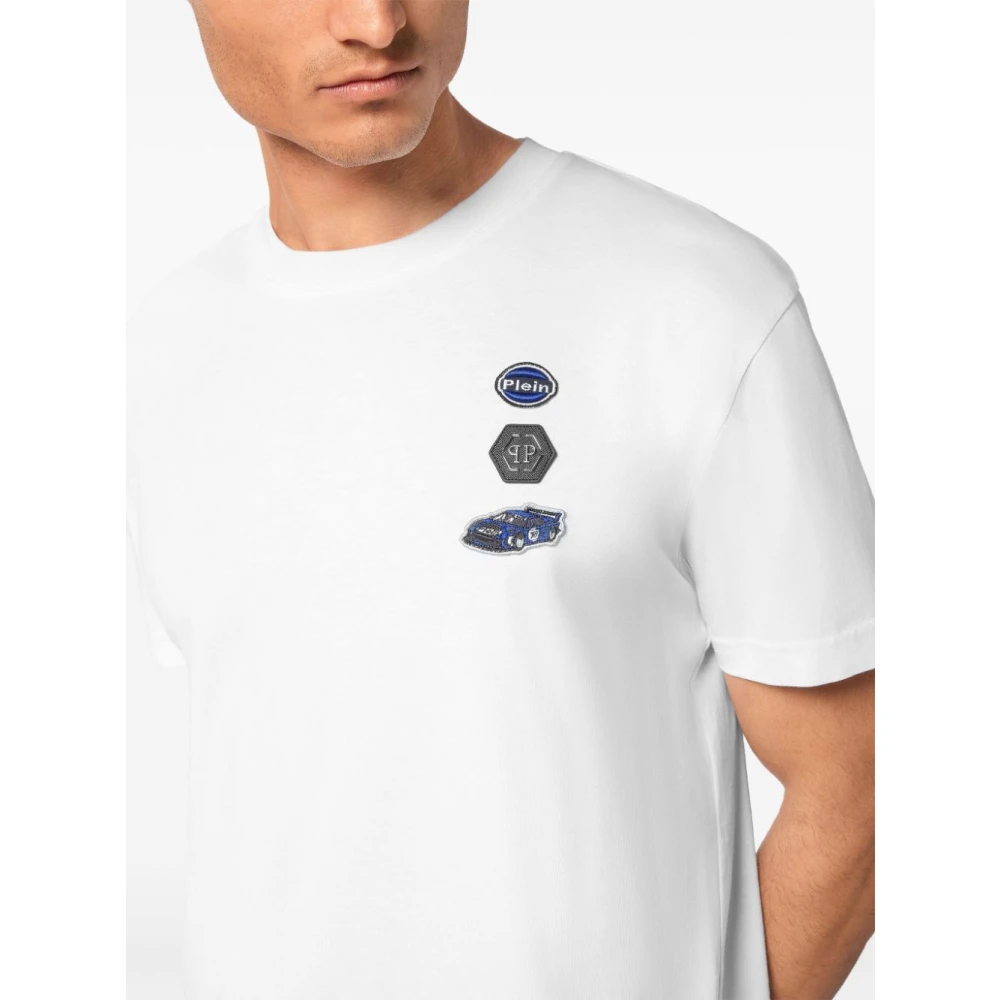 Philipp Plein Witte Auto's Racen Jersey T-Shirt White Heren