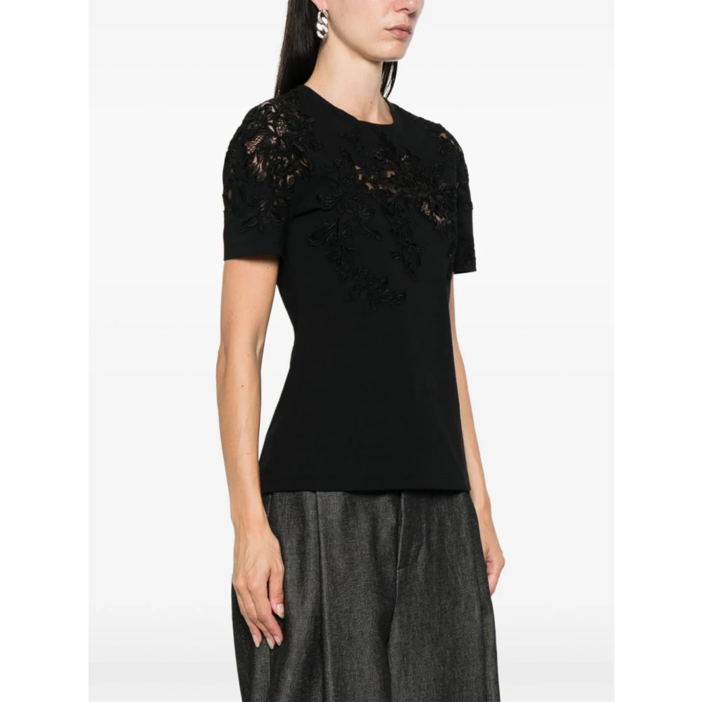 Ermanno Scervino Zwart Bloemenapplicatie Crew Neck T-shirt Black Dames
