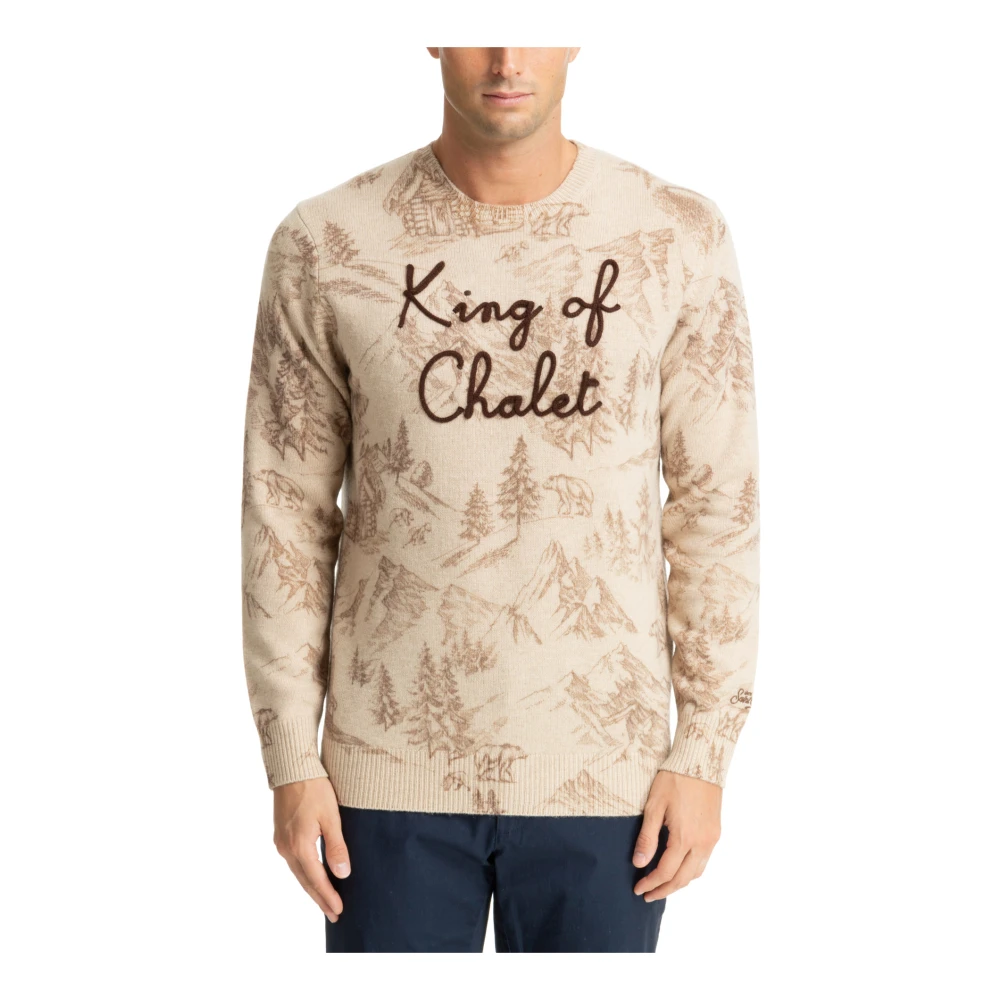 MC2 Saint Barth Abstract Multikleur Trui met Logo Borduursels Beige Heren