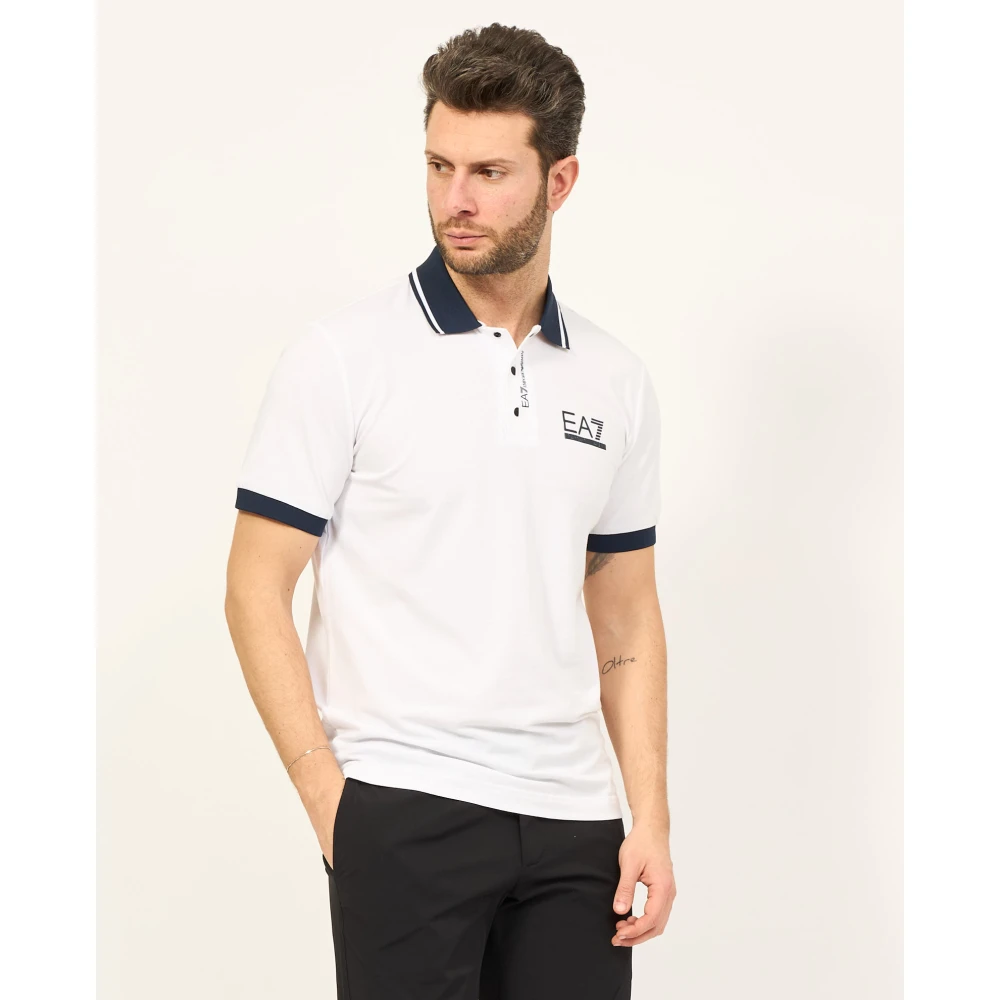 Emporio Armani EA7 Witte Katoenen Poloshirt met Logo White Heren