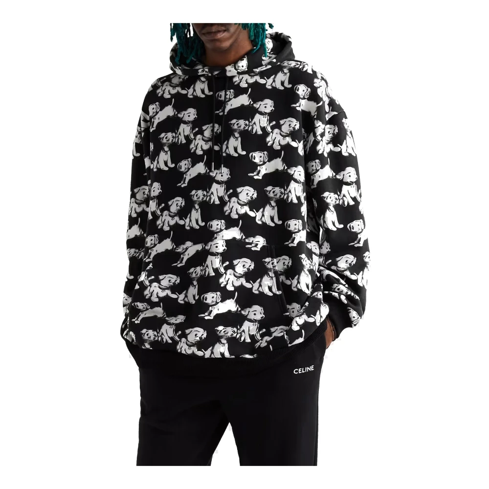 Celine Zwarte Katoenen Sweatshirt met Capuchon Black Heren