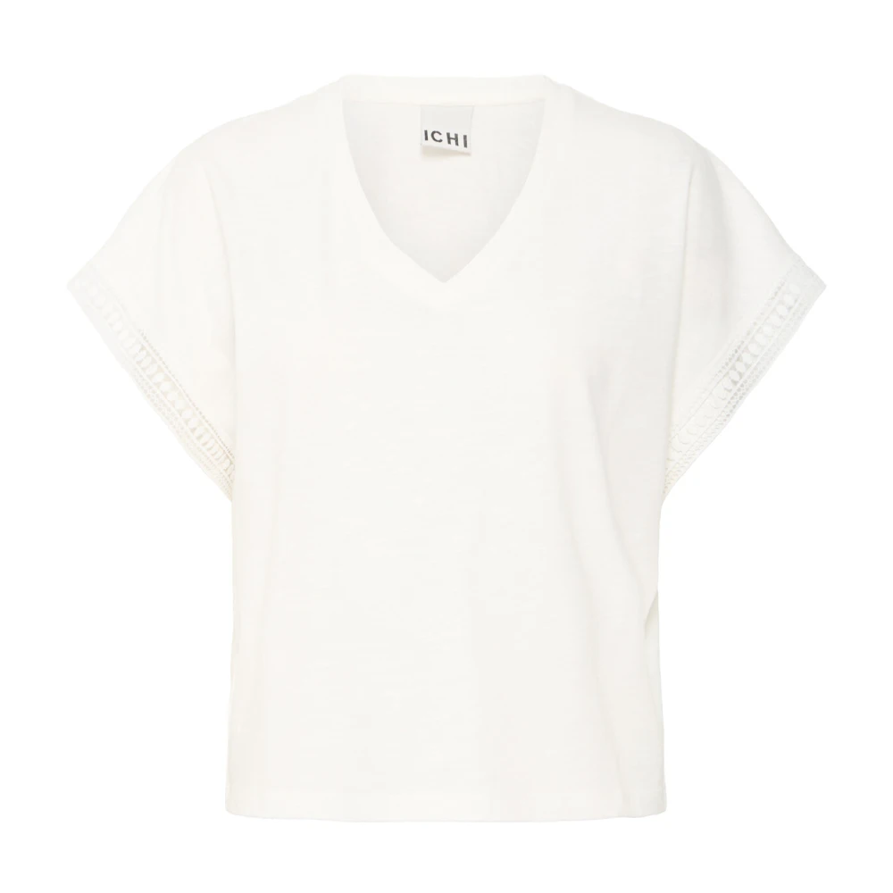 ICHI Feminin Cloud Dancer T-shirt med broderade kanter White, Dam