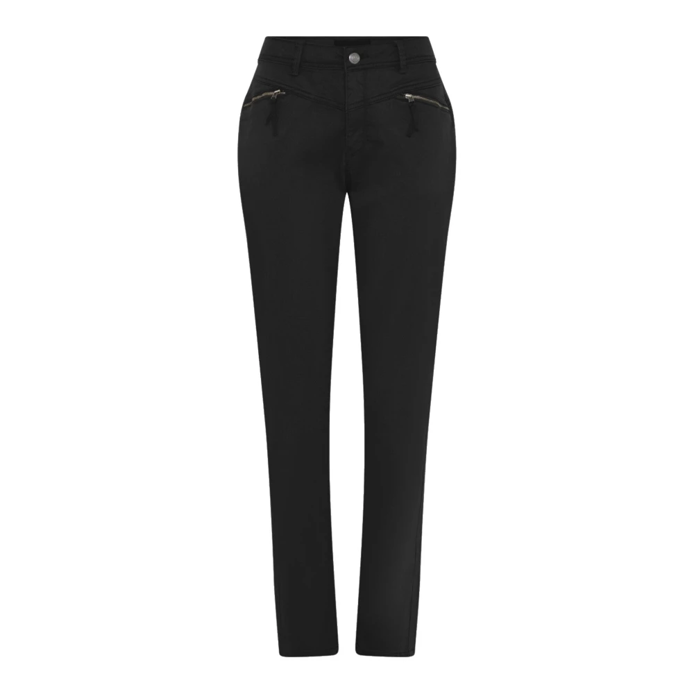 C.ro Women's Black Slim-Fit Trousers, 3XL, Skinny Trousers With Zipper Details