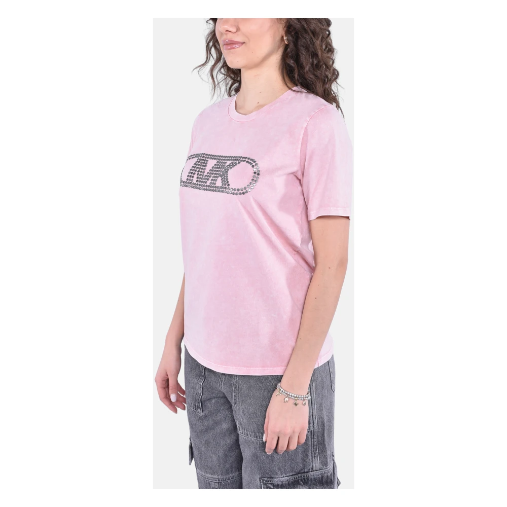 Michael Kors Stijlvolle Crop Empire Stud Tee Pink Dames