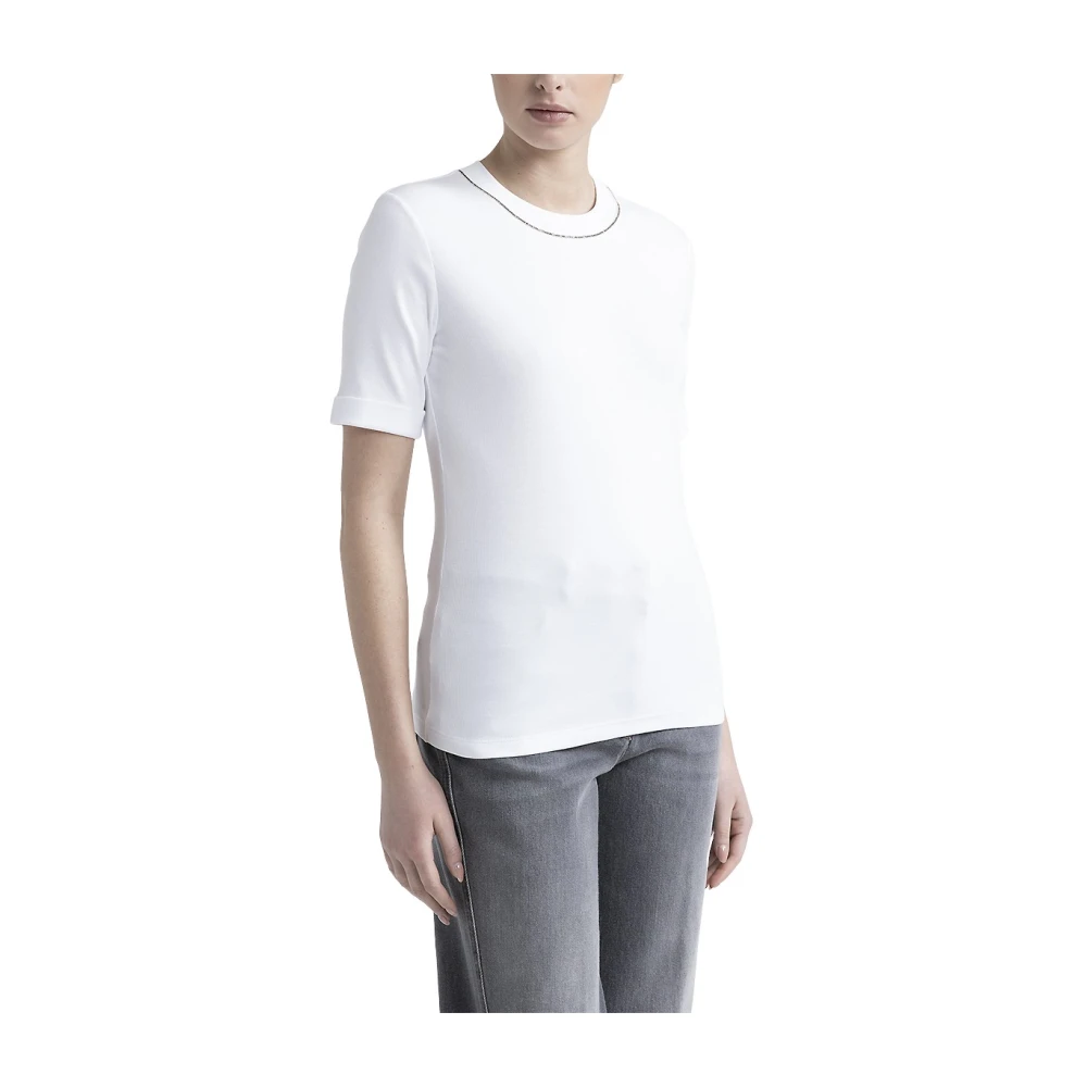 PESERICO Jersey T-shirt met Punto Luce afwerking White Dames