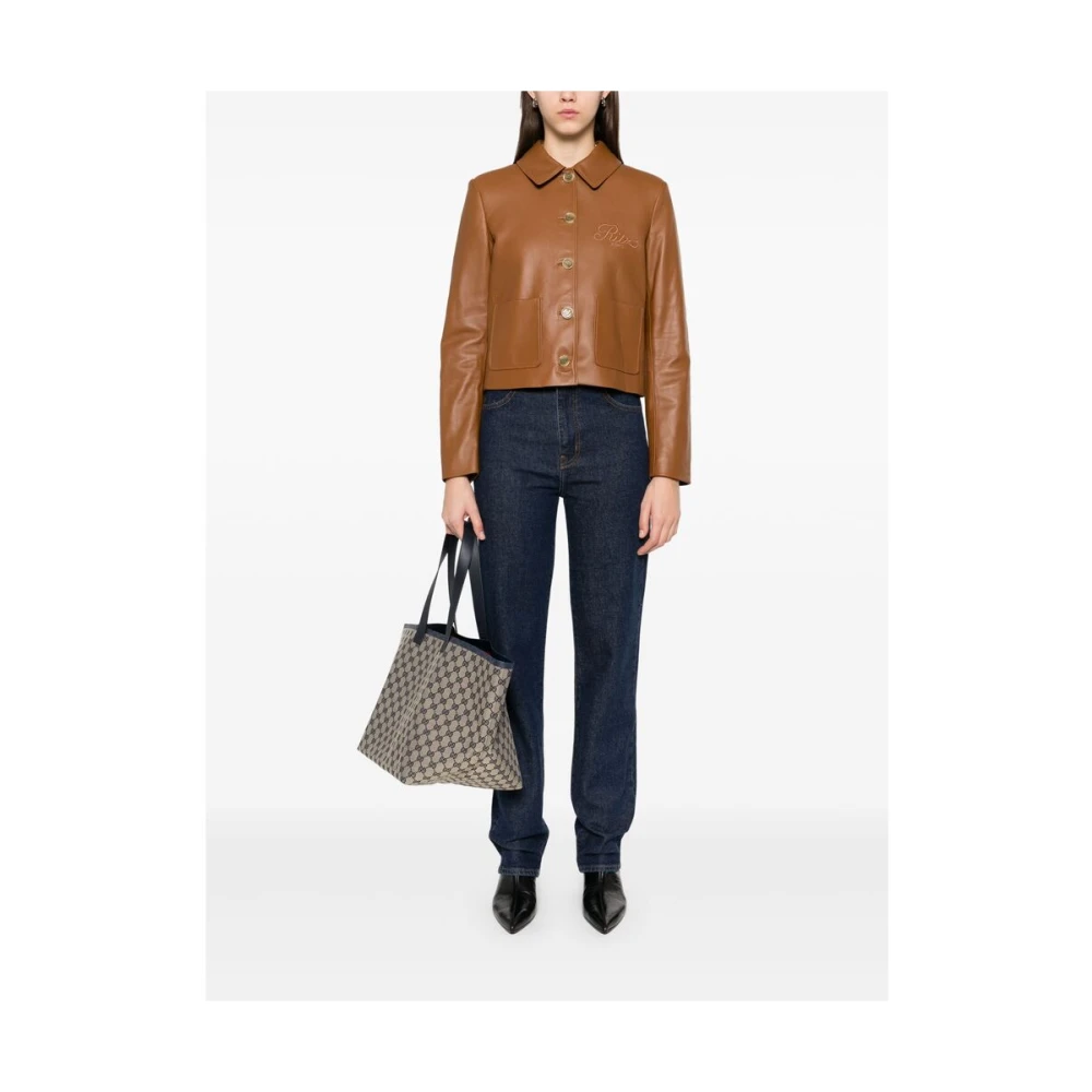 Frame Parijse Chic Leren Buitenkleding met Schoudervullingen Brown Dames