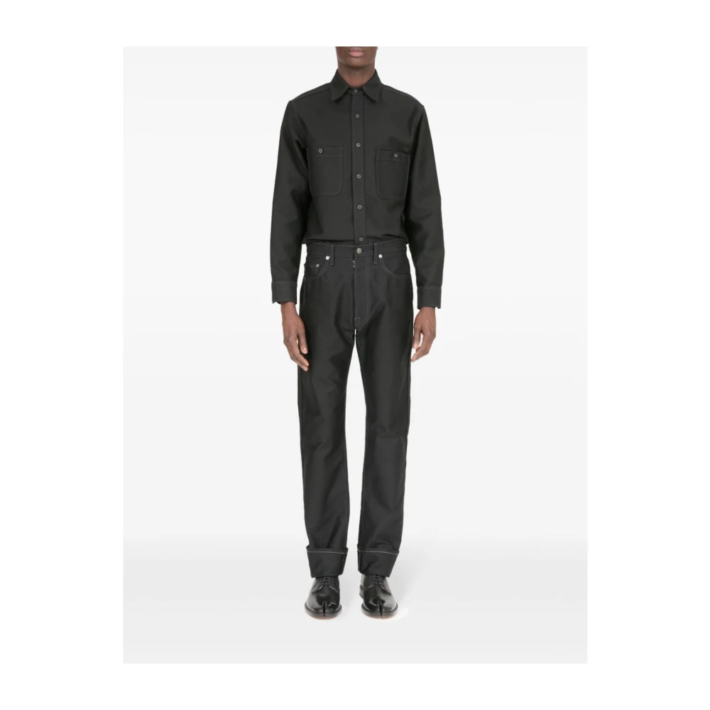 Maison Margiela Zwarte Katoenen Broek met Satijnen Afwerking Black Heren