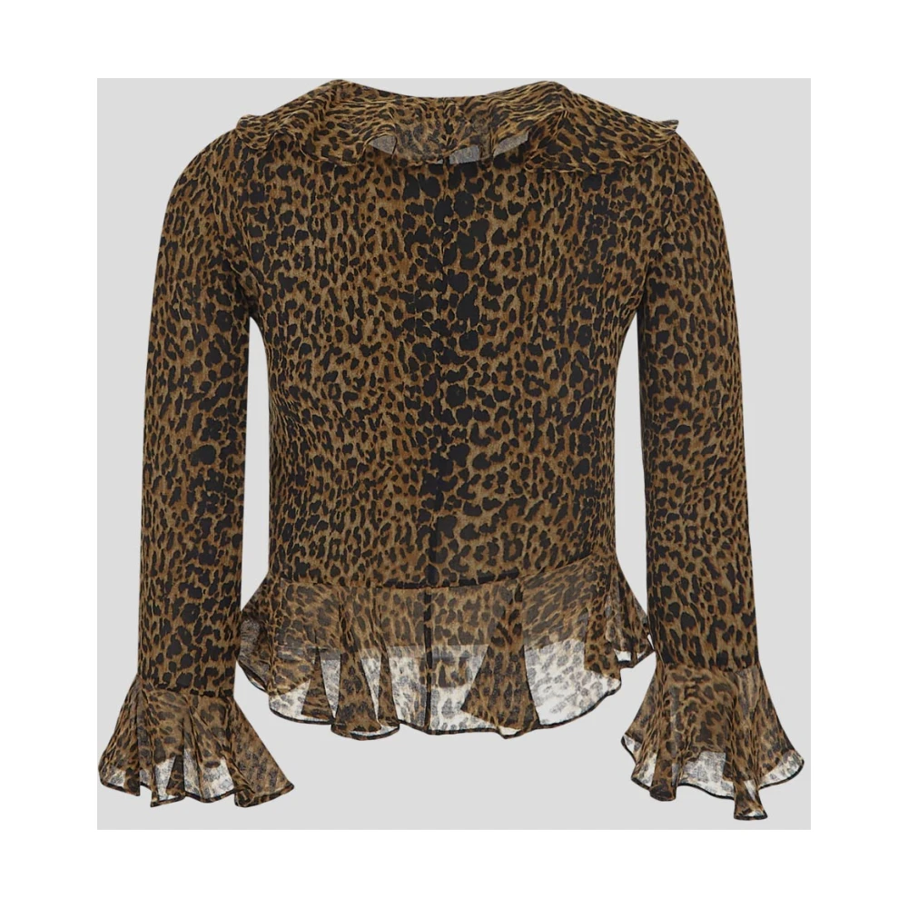 Saint Laurent Leopard Print Ruffled Blouse Brown Dames