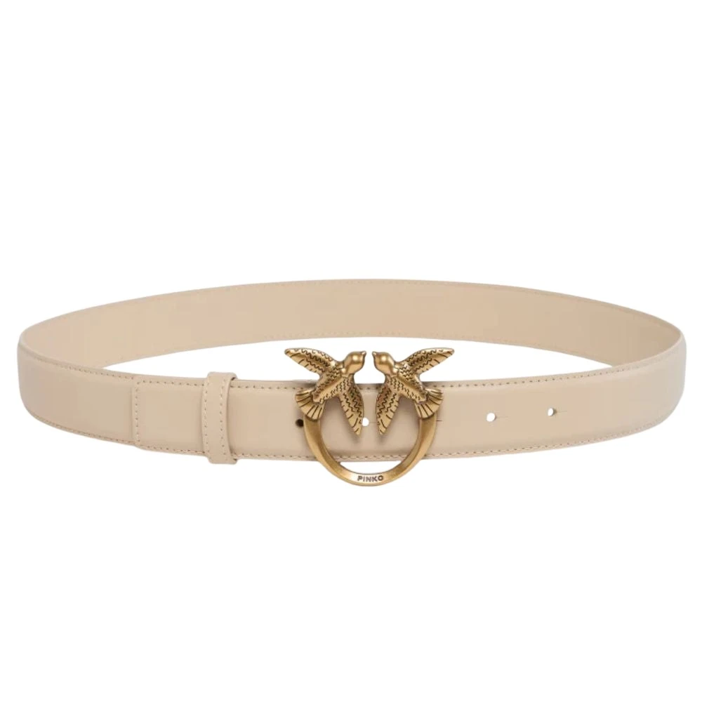 Pinko Women's Beige Belts, M, Love Birds Diamond Cut Leather Belt