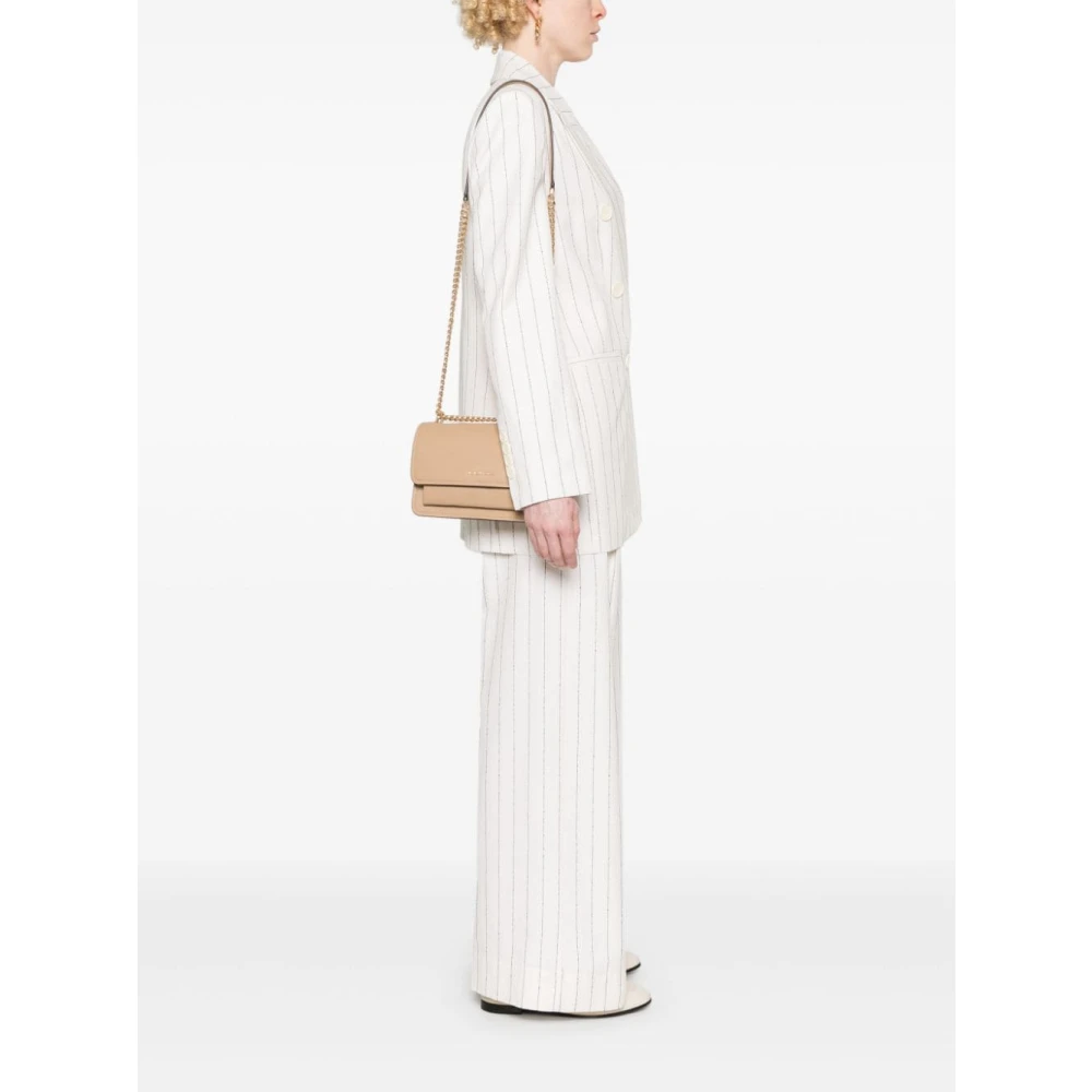 Michael Kors Beige Leren Schoudertas met Gouden Logo Brown Dames