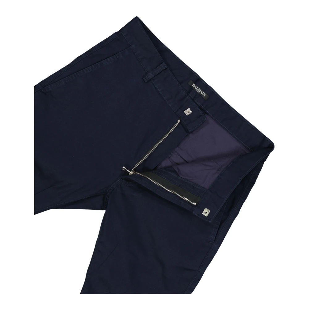 Balmain Slim Cotton Broek met Ritssluiting Blue Heren