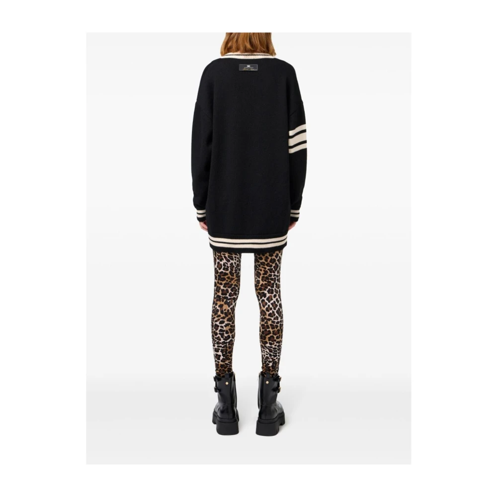 Elisabetta Franchi Jacquard V-Hals Wol Minijurk Black Dames