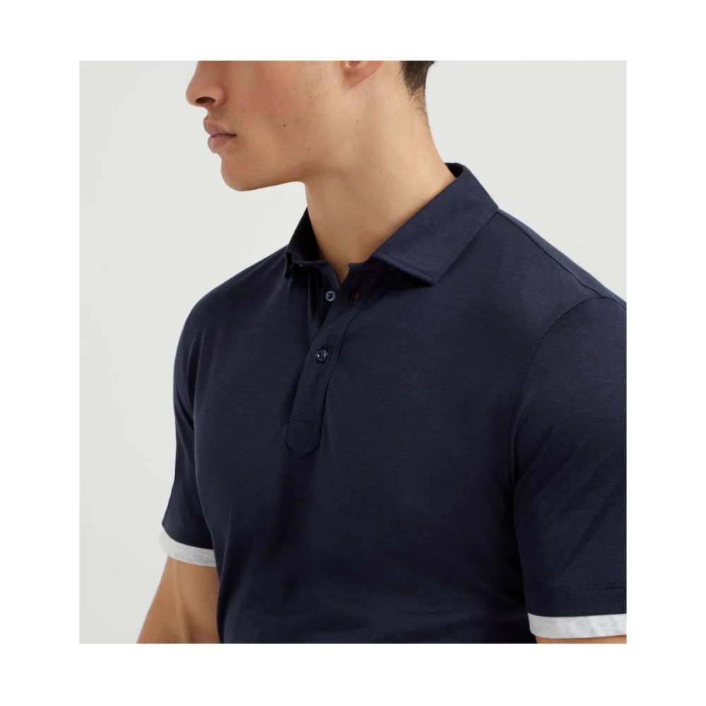 BRUNELLO CUCINELLI Blauw Poloshirt met Gelaagde Details Blue Heren