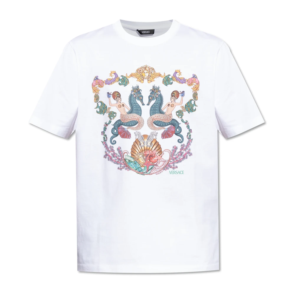 Versace Men's White T-Shirts, L, T-Shirt With Colorful Print