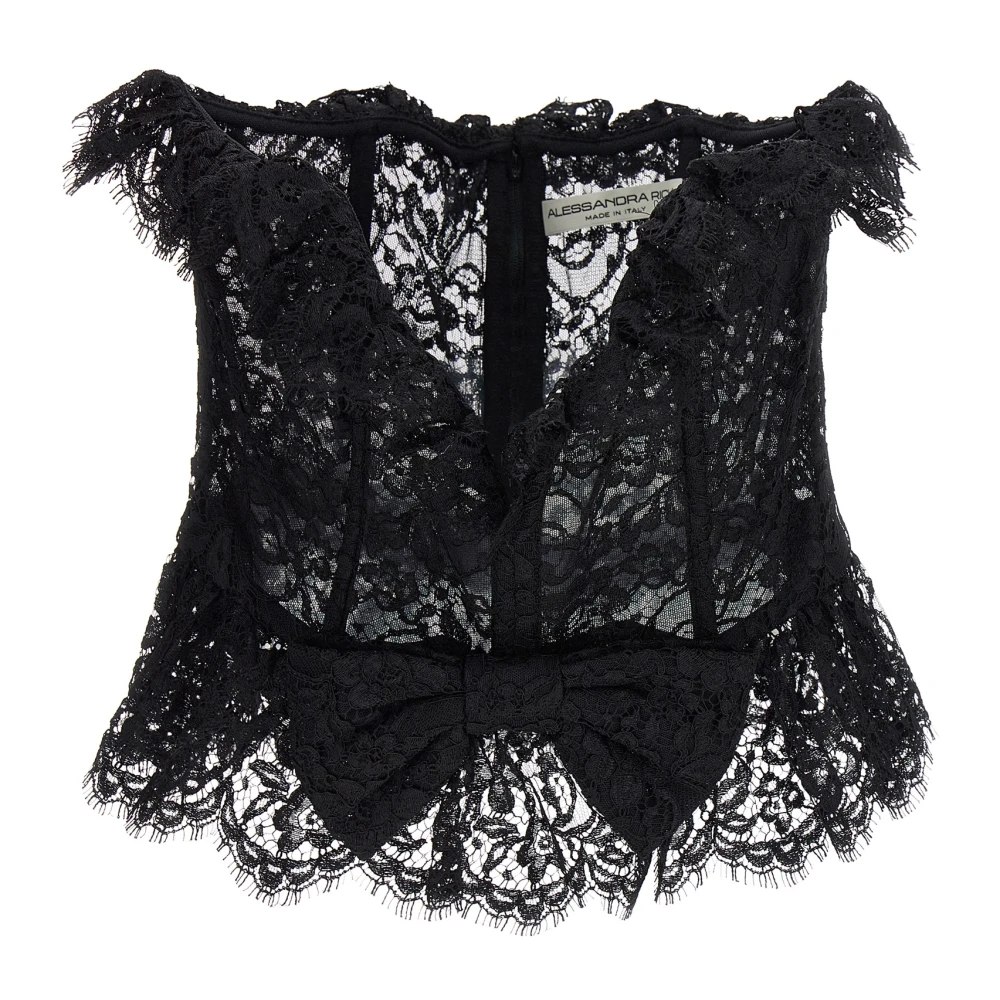 Alessandra Rich Women's Black Lace Bow Bustier Top