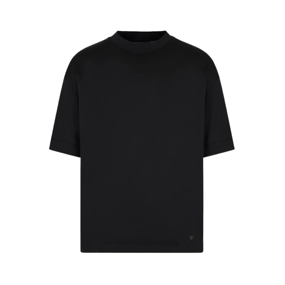 Emporio Armani Zwarte Jersey T-shirt met Micro Adelaar Borduurwerk Black Heren